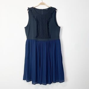 Eloquii Lace Ruffle Bodice Sleeveless Pleated Skirt Cocktail Dress Black Navy 22